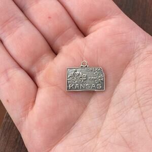 Vintage Bell Trading Post 925 Sterling Silver Kansas State Map Pendant Charm